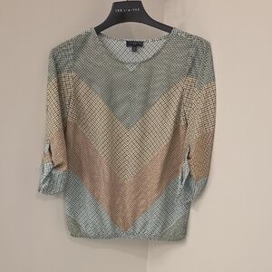 The Limited Chevron Print V-Neck Blouse in Sage and Tan